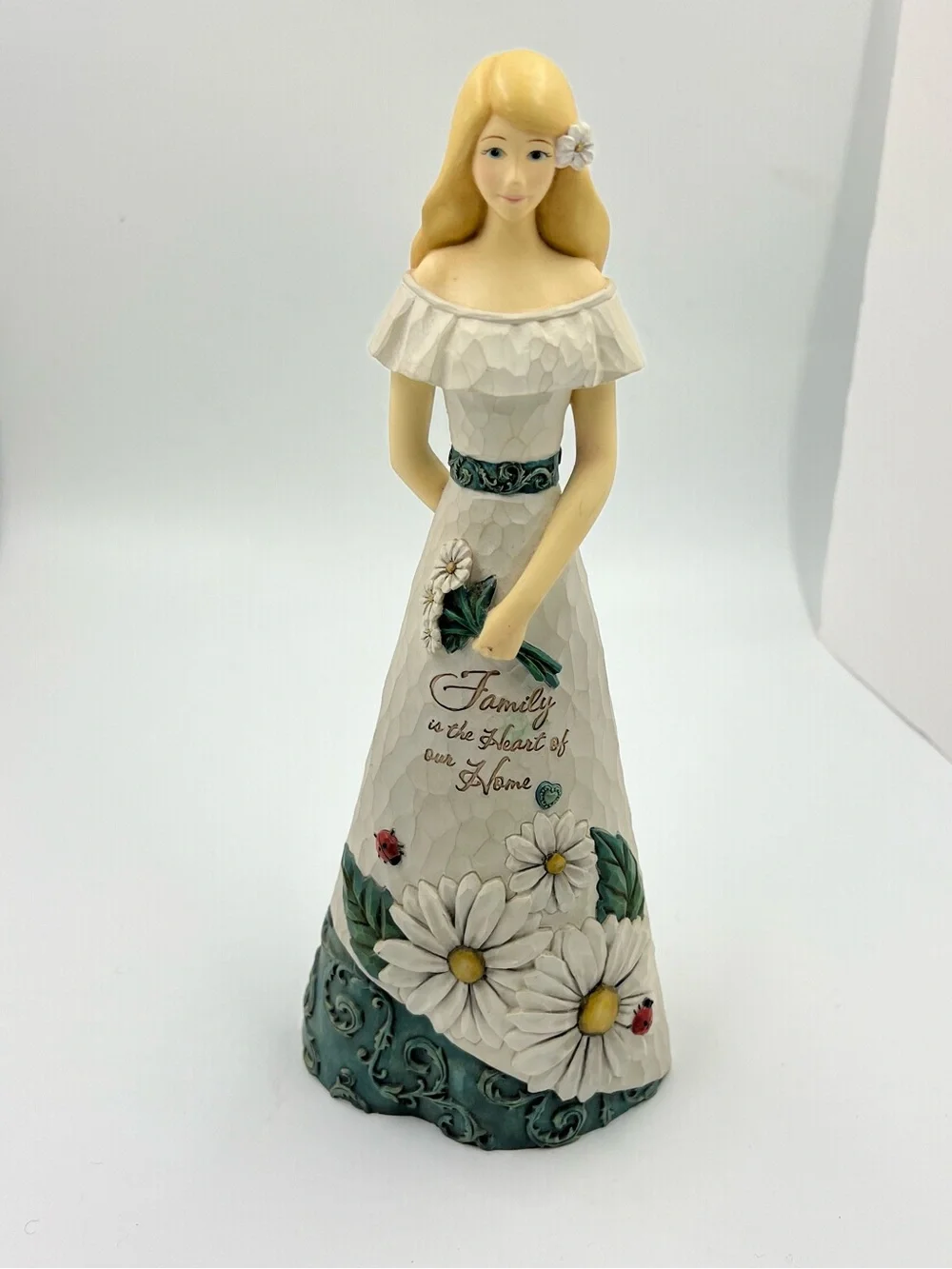 Figurine Decor - White & Teal 'Family' Floral Girl Statue